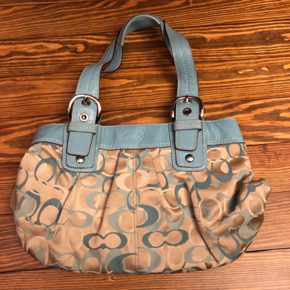 Coach Signature Blue and Tan Purse - Picture 1 of 5
